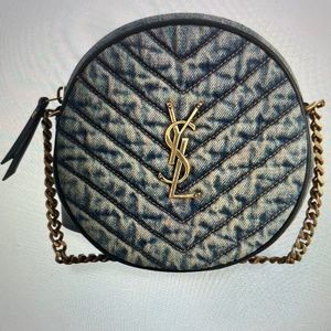 Saint Laurent Round Quilted Denim Crossbody Bag